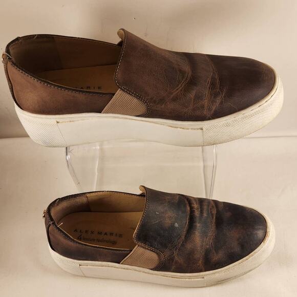 Alex Marie Women's 4 Feature Tech Brown-Leather Platform Slip-on Sneakers 6M - Picture 4 of 7